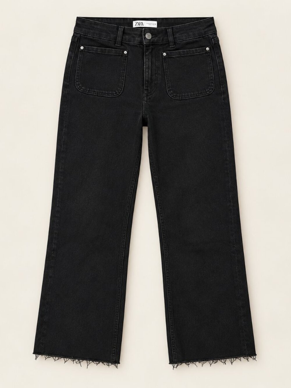 Zara Black High Rise Straight Leg Raw Hem Jeans Size 8